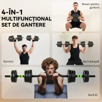 SPORTNOW Set halter cu greutăți 3 în 1, 16 discuri și mâner antiderapant, 140x22x22 cm, verde(m-4)