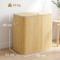 HOMCOM Pfandflaschen Sammelbehälter mit Deckel 150L, Bambus Pfandflaschen Organizer mit Zwei Tasche für Küche(m-3)