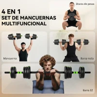 SPORTNOW Juego de Mancuernas Ajustables 30 kg 4 en 1 con Barras de Conexión y Mangos Antideslizantes para Gimnasio en Casa Verde(m-4)