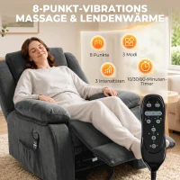 HOMCOM Relaxfauteuil met trilmassage en verwarming, handmatig verstelbare draaifauteuil met schommelfunctie en pocketvering, grijs(m-4)