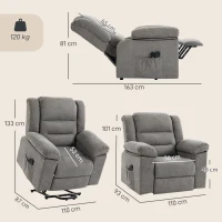 HOMCOM Oversized Riser Recliner Chair with Massage and Heat, Power Lift Recliner for Elderly with Wide Seat and Back, Grey(m-3)