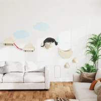 PawHut Juego de Escalada para Gatos de Pared de 6 Piezas con Hamacas Plataformas Tabla Rascador Escaleras y Estrellas Beige(m-10)