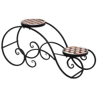 Outsunny Blumentreppe Pflanzenregal 2 Ablagen Pflanzenständer Retro-Design Deko Metall 75L x 22 x 37,5 cm(m-1)