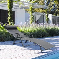 Outsunny Tumbona de Jardín Plegable con Respaldo Ajustable en 7 Niveles Almohada y Reposabrazos 137x63,5x100,5 cm Gris(m-10)