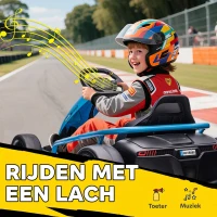 HOMCOM Elektrische Go-kart voor Kinderen, Driftfunctie, Claxon, Muziek, Veiligheidsgordel, Soft-Start, Blauw/Zwart(m-8)