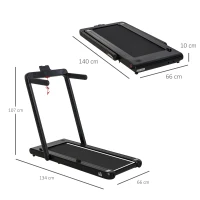 HOMCOM Cinta de Correr y Andar Eléctrica 2 en 1 Plegable 1-12km/h Caminar 1-4km/h con Control Remoto Pantalla LED Dual Bluetooth y Superficie de Carrera para Gimnasio Casa 134x66x107 cm Negro(m-3)