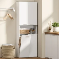 HOMCOM 174 cm hoge badkamerkast met uitklapbare wasmand en soft-close deuren, wit(m-8)