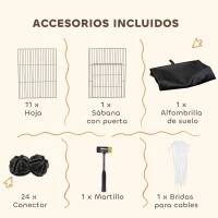PawHut Valla Metálica para Mascotas de 12 Paneles DIY Alfombrilla Impermeable Parque para Cobayas Erizos 120x60x40 cm Negro(m-7)