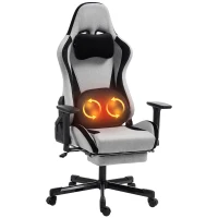 HOMCOM Scaun Gaming Ergonomic cu Masaj încălzit, Suport Picioare, Textil, Gri(m-11)