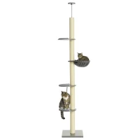 PawHut kattenboom, plafondhoog, krabpaal voor katten, in hoogte verstelbaar(m-11)