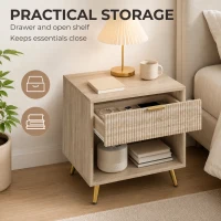 HOMCOM Bedside Table with Drawer and Open Compartment, Nightstand with Handle for Bedroom, Living Room, Natural Wood Finish(m-5)