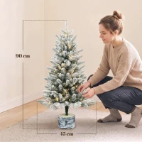 HOMCOM Sztuczna choinka, 90 cm, 50 LED, 240 końcówek, sztuczny śnieg, podstawa z tlenku magnezu(m-3)