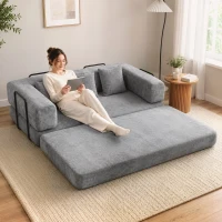 HOMCOM Canapé Convertible 3 Places Compressé 5 en 1, Canapé-Lit en Chenille 205cm, Assise Profonde, 2 Coussins, Gris(m-15)