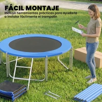 SPORTNOW Cama Elástica Exterior Ø183 cm Trampolín para Niños con Red de Seguridad Escalera y Acolchado de Muelles Azul(m-8)