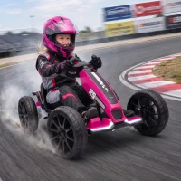 AIYAPLAY 12V Electric Go Kart for Kids with Dual Motors, Adjustable Seat, Soft Start, LED Lights, EVA Wheels, for Age 3-6, Pink(m-8)
