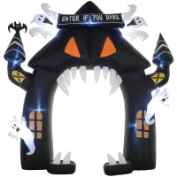 Outsunny Aufblasbarer Halloween-Torbogen, 4 Geister, LED-Lichter, wasserdicht, 300 x 76 x 300 cm(m-1)