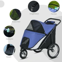 PawHut Hondenbuggy, opvouwbaar, opklapbaar, ligkussen, stalen frame, Blauw/Zwart(m-6)