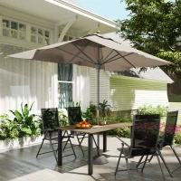Outsunny Mesa de Jardín Rectangular de Acero 150x90x73 cm para 6 Personas con Orificio para Sombrilla Diseño con Lamas Marrón(m-8)