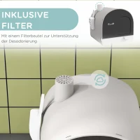 PawHut Kattentoilet met Kap, Kattenbakschep, Vuilopvangmat, Kunststof, Grijs/Zwart(m-6)