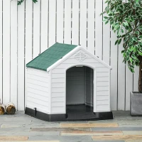 PawHut Caseta de Perro Casa para Perros Medianos con Puerta Metálica con Cerradura Techo Inclinado Base Elevada para Interior Exterior 78x87x81 cm Blanco y Verde(m-8)