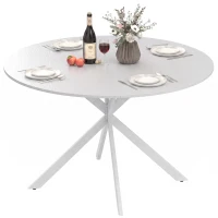 HOMCOM Tavolo da Pranzo Rotondo Stile Industriale con Gambe a Croce in Acciaio, Ø120x75 cm, Bianco(m-10)