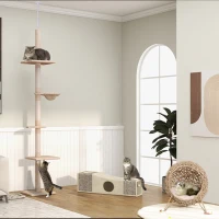 PawHut kattenboom krabboom kattenkrabboom met sisalpalen in hoogte verstelbaar beige(m-9)
