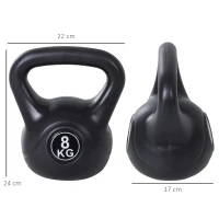 HOMCOM Pesa Rusa de 8 kg Kettlebell Relleno de Arena con Mango Ancho Antideslizante para Entrenamiento 22x17x24 cm Negro(m-3)