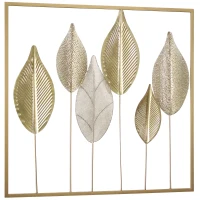 HOMCOM Metallrahmen mit Blattdesign, Wandschmuck, moderner Stil, Goldfarben(m-11)
