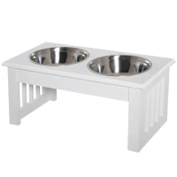 PawHut Comedero Elevado para Perros con Soporte y 2 Cuencos Extraíbles de Acero Inoxidable Alimentador para Mascotas Alimento y Agua 44x24x15 cm Blanco(m-12)