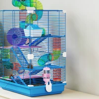 PawHut 5 Tier Hamster Cage Carrier Habitat w/ Exercise Wheels, Tunnel, Blue(m-8)