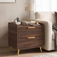 HOMCOM Elegant Two-Drawer Bedside Table - Walnut Brown(m-2)