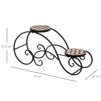 Outsunny Blumentreppe Pflanzenregal 2 Ablagen Pflanzenständer Retro-Design Deko Metall 75L x 22 x 37,5 cm(m-3)