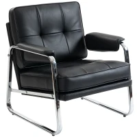 HOMCOM Sessel Loungesessel mit breiter Sitz, Armlehnen, Stahlbeinen, aus Kunstleder für Wohnzimmer, Schlafzimmer, Schwarz(m-11)