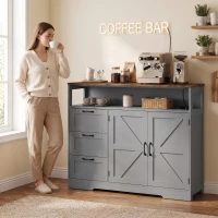 HOMCOM Sideboard Cabinet with Power Outlet, Farmhouse Kitchen Cabinet with 3 Drawers and Open Shelf, Grey(m-8)