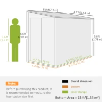 Outsunny Magazie metalică 3,5m² 143x270x202cm, șopron cu acoperiș în pantă, ușă dublă încuietabilă, fundație, fante de ventilație(m-3)