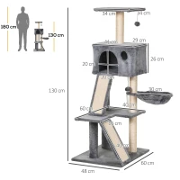 PawHut kattenkrabpaal met sisalpaal klimboom voor katten grijs(m-3)