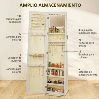 HOMCOM Armario Joyero con Luces LED y Cerradura Espejo Integrada Blanco con Veta de Madera(m-5)