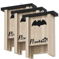 PawHut Set van 3 vleermuizenkasten, vleermuizenhuisjes voor tuinen, boomgaarden, boerderijen, eenvoudig op te hangen, 18 x 6 x 22,5 cm(m-10)
