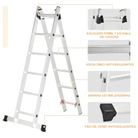 HOMCOM Escalera Aluminio Triangular de Tijera Plegable Portátil 2 Formas de Uso Pie Antideslizante Altura 160-249 cm Plata(m-4)