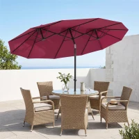 Outsunny Sombrilla Doble de Jardín 295x152x222 cm con Inclinación de 45° y Manivela Manual para Terraza Balcón Piscina Rojo(m-9)