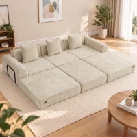 HOMCOM Canapé-Lit Pliable 245 cm, Canapé Compressé 3 Places Modulaire en Chenille avec Assise large, 3 Coussins, Beige(m-10)