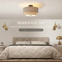 HOMCOM Plafondlamp met dubbele lampenkappen in linnen look, taupe(m-4)