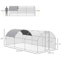 PawHut Kippenhok Buitenren Kinderbox Kippenkooi 280x570x197cm Zinkstaal(m-3)