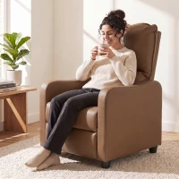 HOMCOM Poltrona Relax Reclinável Manual 155° com Pousa-pés, em PU, para Sala e Quarto, Castanho escuro(m-4)