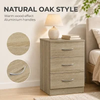 HOMCOM Three-Drawer Simple Bedside Table - Oak(m-5)