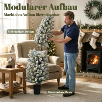 HOMCOM 3er-Set schneebeflockte LED-Weihnachtsbäume, schmal, mit PVC-Zweigen, 90/120/150 cm(m-7)
