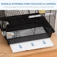 PawHut Jaula para Pájaros de Metal con Comederos Perchas Columpio y Bandeja Extraíble para Canarios Periquitos 39x34x47 cm Negro(m-5)