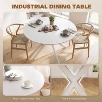 HOMCOM Dining Table for 4, 120 cm Industrial Kitchen Table with Wood Effect Tabletop and Steel Legs, White(m-4)