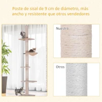 PawHut Árbol para Gatos de Suelo a Techo de 230-260 cm con Altura Ajustable Plataformas Hamaca y Postes de Sisal Beige(m-6)