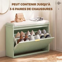 HOMCOM Banc à chaussures avec coussin d'assise rembourré et tiroir rabattable pour couloir, chambre, 62 x 26 x 47,5 cm, vert(m-5)